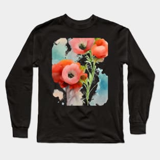 Red poppies watercolor painting #3 Long Sleeve T-Shirt